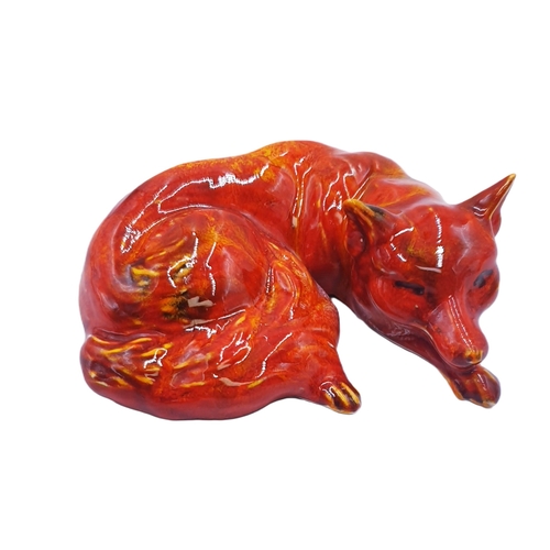 604 - ANITA HARRIS ART POTTERY 12cm MODEL OF A CURLED FOX (Signed In Gold By Anita Harris)