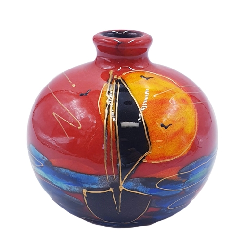 608 - ANITA HARRIS ART POTTERY 10.5cm MARAKESH VASE IN THE EVENTIDE DESIGN (Signed In Gold By Anita Harris... 