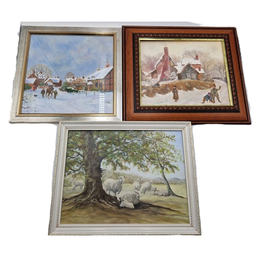 549 - OIL ON CANVAS PAINTINGS (3) (Largest Being 41cm x 32cm ) ALL OF RURAL SCENES