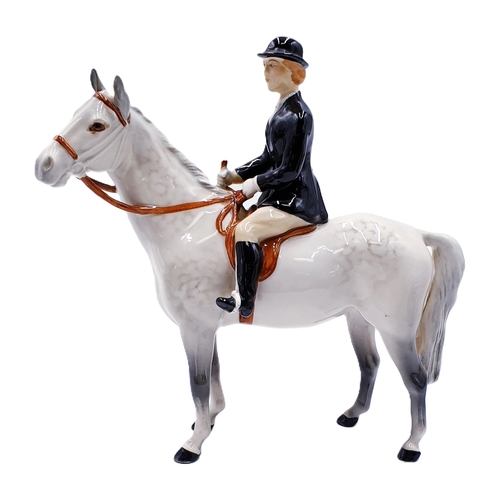 620 - BESWICK 21cm MODEL OF THE HUNTSWOMAN ON GREY HORSE (Style Two---- Rider And Horse Stood Still) (Mode... 