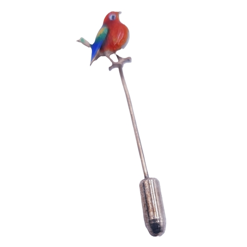 694 - SILVER / ENAMEL BIRD STICK PIN