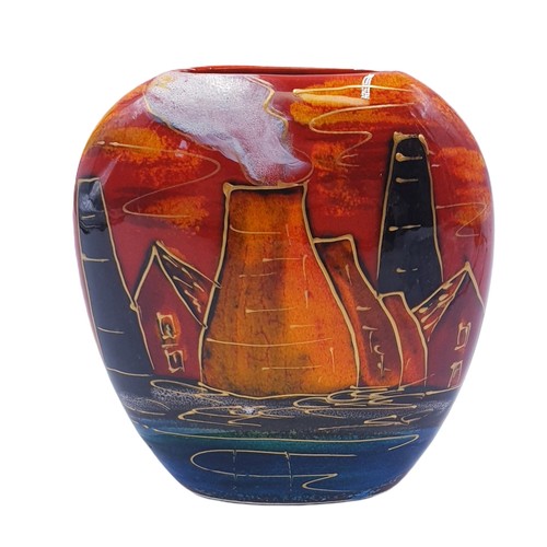 612 - ANITA HARRIS ART POTTERY Miniature 10cm PURSE VASE IN THE POTTERIES PAST DESIGN Signed In Gold By An... 