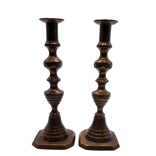 666 - BRASS VICTORIAN/EDWARDIAN Large 27cm CANDLESTICKS (2)