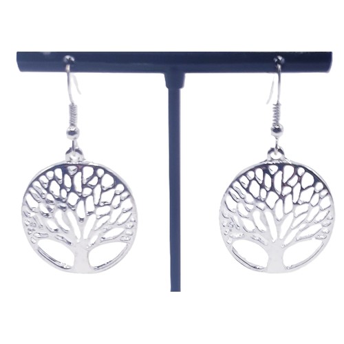 684 - WHITE METAL TREE OF LIFE EARRINGS (Boxed)