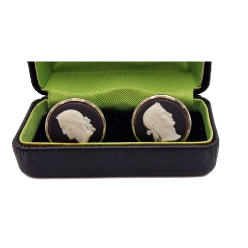 592 - WEDGWOOD BLACK JASPER CUFFLINKS (Boxed)