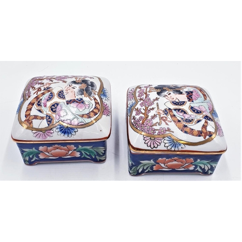 568 - CERAMIC 9cm x 9cm ORIENTAL DESIGN LIDDED BOXES (2)