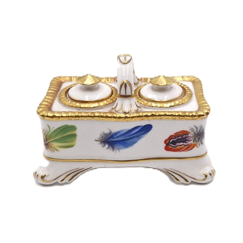 108 - ROYAL WORCESTER (Hand Painted) GOLD GILT 11.5cm x 6cm TWIN LIDDED INKWELL FROM THE HERITAGE COLLECTI... 