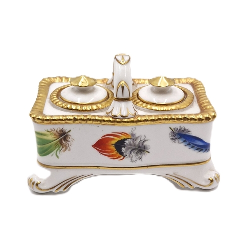 108 - ROYAL WORCESTER (Hand Painted) GOLD GILT 11.5cm x 6cm TWIN LIDDED INKWELL FROM THE HERITAGE COLLECTI... 