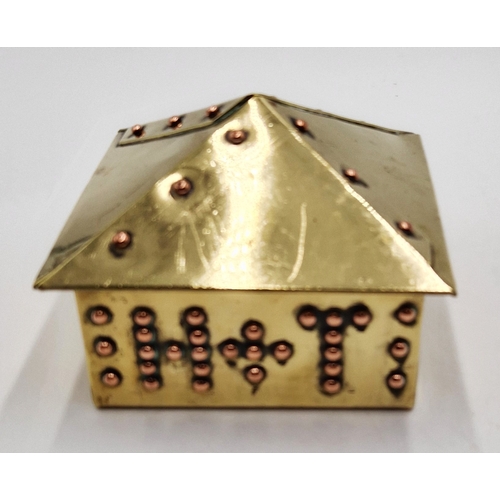 174 - BRASS & COPPER 11cm x 11cm ARTS & CRAFTS  BOX