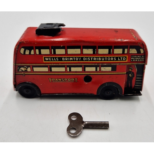 176 - BRIMTOY TIN/PLATE BUS c 1940s/50s (With Key) (Working Order)