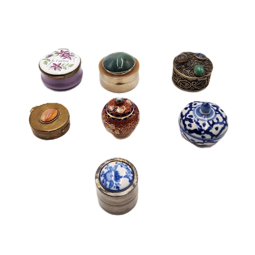 180 - TRINKET BOXES (7) To Include ENAMEL CRUMMELS, PHUKET PEWTER, WHITE METAL With LARGE CABUCHON JADIETE... 