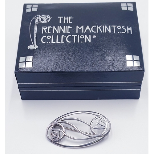 230 - SILVER (925) CHARLES RENNIE MACKINTOSH STYLE 4.5 cm BROOCH (Original Box)