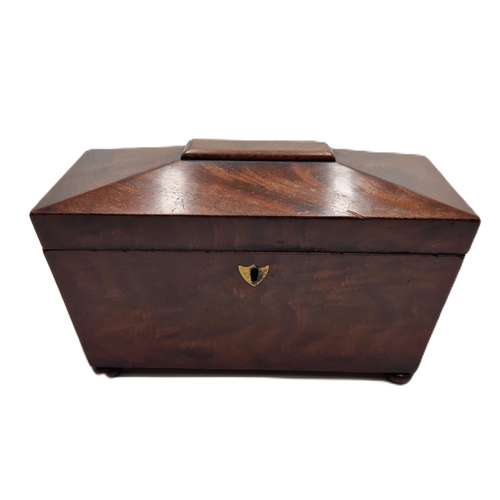 285 - MAHOGANY VICTORIAN TEA CADDY With THREE LIDDED COMPARTMENTS