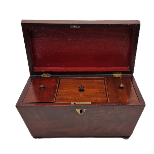 285 - MAHOGANY VICTORIAN TEA CADDY With THREE LIDDED COMPARTMENTS