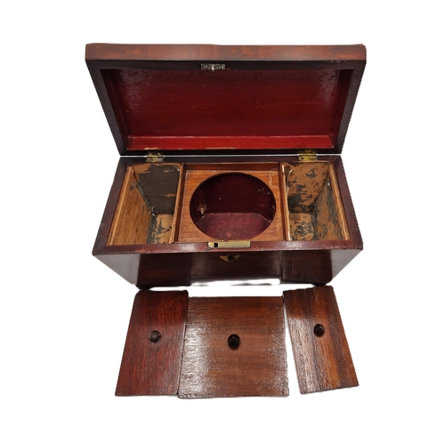 285 - MAHOGANY VICTORIAN TEA CADDY With THREE LIDDED COMPARTMENTS