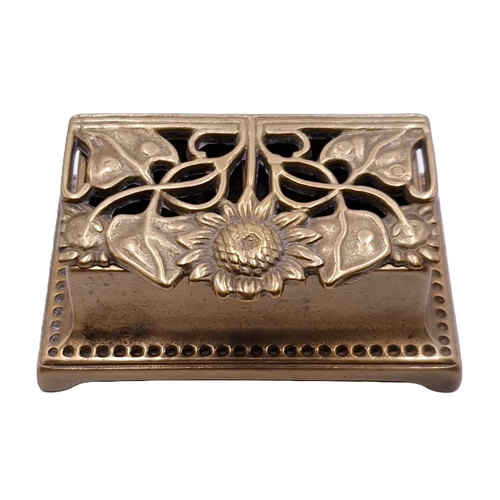 518 - BRASS STAMP BOX EMBOSSED WITH SUNFLOWERS