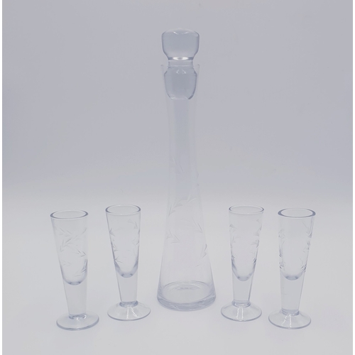 541 - ETCHED GLASS DECANTER & 4 GLASSES