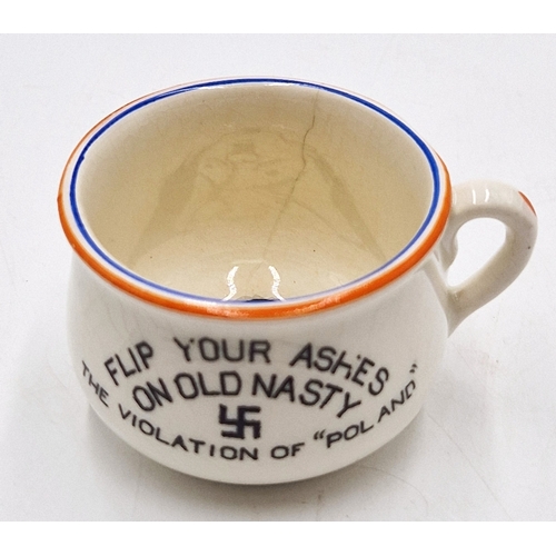 602 - WWII HITLER POTTY  2.5cm ASHTRAY 'FLIP YOUR ASHES ON OLD NASTY' (Rare) (Hairline & Crazed)