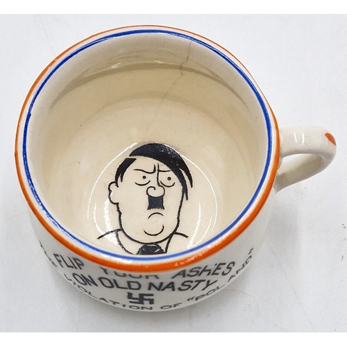 602 - WWII HITLER POTTY  2.5cm ASHTRAY 'FLIP YOUR ASHES ON OLD NASTY' (Rare) (Hairline & Crazed)