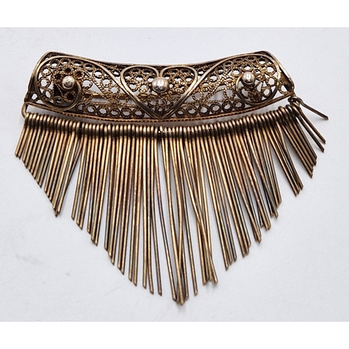 603 - SILVER GILT HEART TASSEL BROOCH (Old)