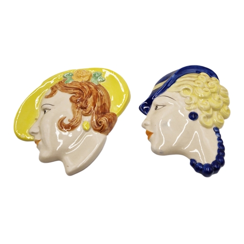 619 - ART DECO STYLE PORCELAIN 17cm WALL MASKS (2) (Crazed)