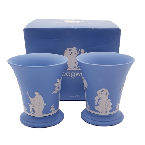 679 - WEDGWOOD JASPER WARE 10cm VASES (2) (Boxed)