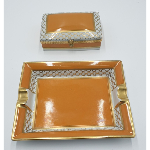 686 - LIMOGES FRANCE - DUBARRY - PORCELAIN DE PARIS CIGARETTE BOX Plus MATCHING ASHTRAY