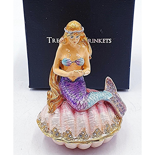 728 - JULIANA DESIGN STUDIO'S ENAMELED METAL HINGED LIDDED TRINKET BOX IN THE FORM OF A MERMAID ON A ROUND... 