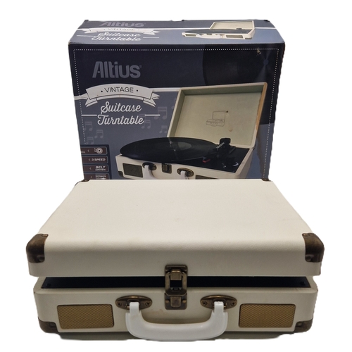 730 - ALTIUS VINTAGE SUITCASE TURNTABLE (Original Box) Plays 3 Vinyl Speeds, Universal 3.5 mm Output Socke... 