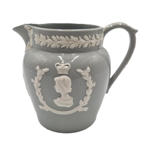 731 - WEDGWOOD 13cm QUEENSWARE EMBOSSED JUG 'CORONATION 1953'