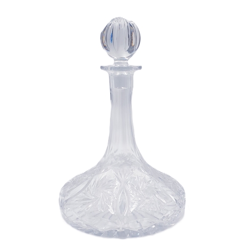 504 - CUT GLASS 21cm SHIPS DECANTER