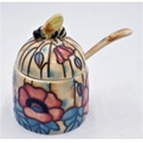 216 - OLD TUPTON WARE TUBELINED HONEY POT And SPOON  (Product Code 1359) IN THE YELLOW POPPY DESIGN (As Ne... 