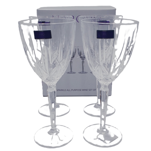 42 - WATERFORD CRYSTAL For MARQUIS (Boxed Set Of Four) Large ALL PURPOSE WINE GLASSES IN THE SPARKLE DESI... 
