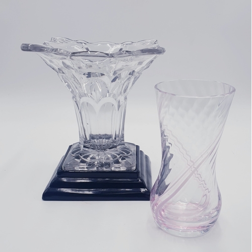 10 - CRYSTAL SQUARE BOWL ON A PLINTH TOGETHER WITH A CAITHNESS CRYSTAL 17.5cm GLASS VASE