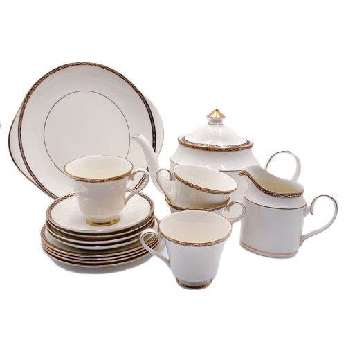 40 - MINTON CHINA TEAPOT, CUPS (4) , SAUCERS (4) ,PLATES (4) ,CREAM JUG Plus BREAD/BUTTER PLATE IN THE ST... 