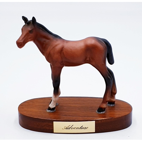 70 - BESWICK MODEL OF A FOAL 'ADVENTURE' ON WOODEN PLINTH