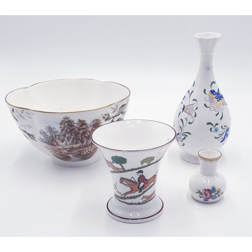 129 - COALPORT CHINA ITEMS Inc. 9cm VASE IN THE HUNTING SCENE DESIGN, 16cm VASE IN THE PAGEANT DESIGN, Etc