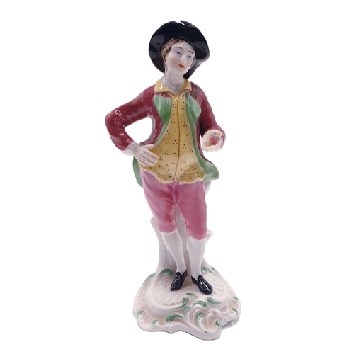 626 - SPODE/ CHELSEA PORCELAIN Hand Painted) Large 17.5cm FIGURINE Of A GENTLEMAN HOLDING A APPLE. (No 9)