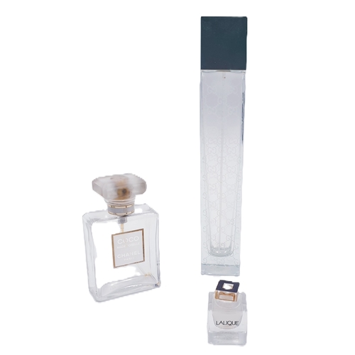 632 - PERFUME BOTTLES Inc GUCCI, COCO CHANEL, LALIQUE (Lalique Has Liquid Inside)