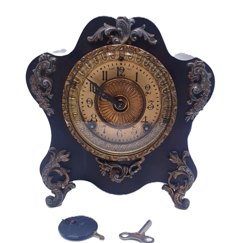 653 - ANSONIA NEW YORK SOLID METAL 8 DAY CHIMING CLOCK (Working At Time Of Photograph) (Please Note This L... 