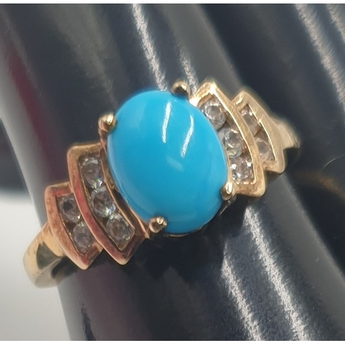 664 - SILVER GILT (925) / TURQUOISE STONE SET RING (Size Q Total Weight 3.8 Grams)