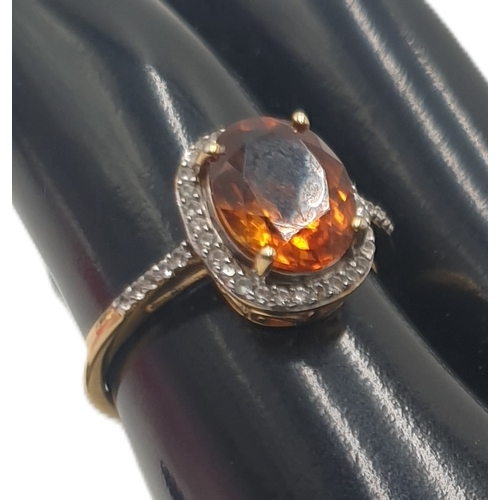 668 - SILVER GILT (925) , AMBER COLOURED CABUCHON RING (Size Q ,Total Weight 2.2 Grams)