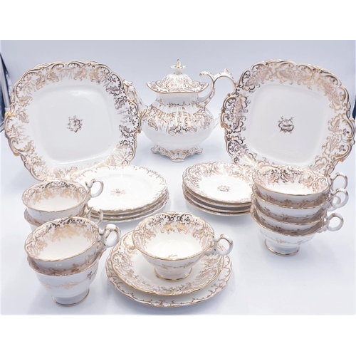 709 - CHINA (Heavily Gilded) TEAPOT , TRIO'S (5) Plus CUPS (4) Plus BREAD/BUTTER PLATES (2)