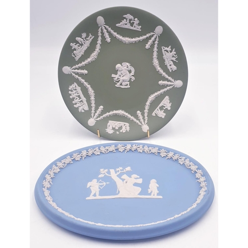 712 - WEDGWOOD BLUE And GREEN JASPER WARE PLAQUES  (2)