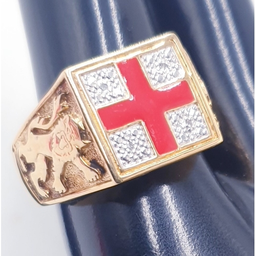 65D - GOLD ON STERLING SILVER / DIAMOND (Hallmarked For Sheffield) GENTS ENGLAND RING (Dia) (Size Y-Z , To... 