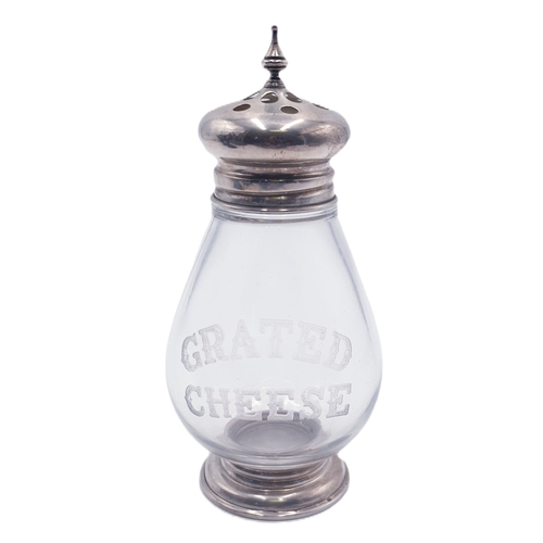 630B - ETCHED GLASS 14cm GRATED CHEESE SHAKER With STERLING SILVER TOP And BASE (By Frank Whiting , U.S.A.)