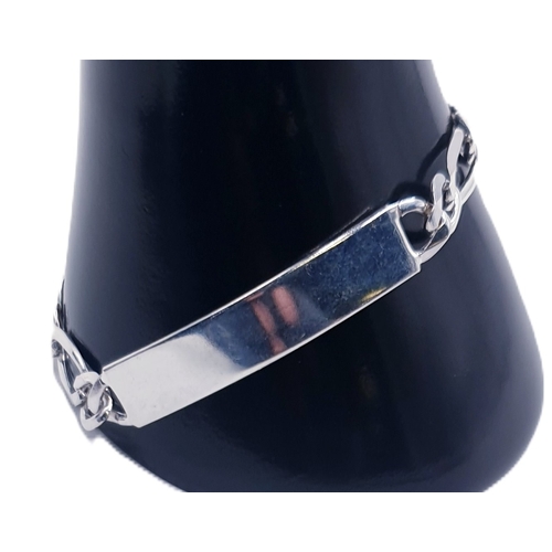 630E - SOLID SILVER  (Hallmarked For Sheffield) 20cm FIGARO CURB IDENTITY BRACELET (Total Weight 18.2 Grams... 