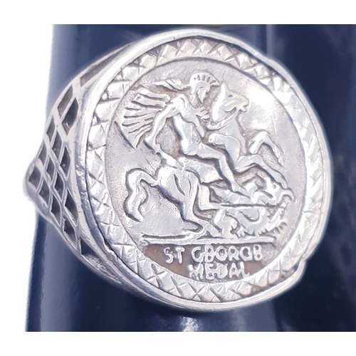 726 - STERLING SILVER (925) ST GEORGE SIGNET RING (Size N-O) (Total Weight ______ Grams)