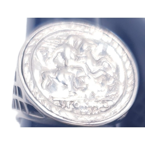 727 - STERLING SILVER (925) ST GEORGE SIGNET RING (Size S-T) (Total Weight ______ Grams)