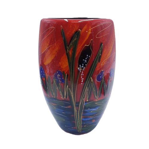 145 - ANITA HARRIS ART POTTERY Large 19cm TRIANGULAR VASE IN THE HONEY BEEBROOK DESIGN  Signed In Gold By ... 